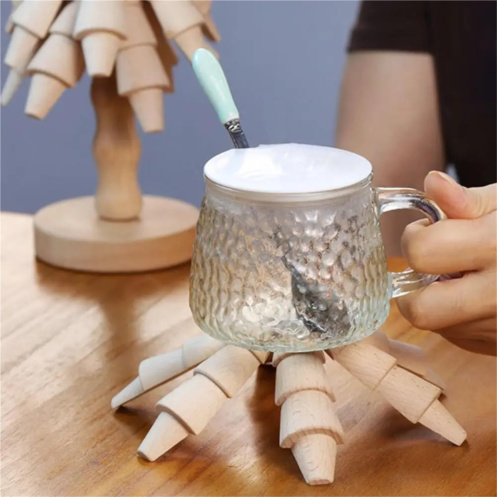 Salvamanteles de madera con soporte, apilados, adornos de árbol, plegables, decoración de cocina, juego de salvamanteles para platos calientes y ollas