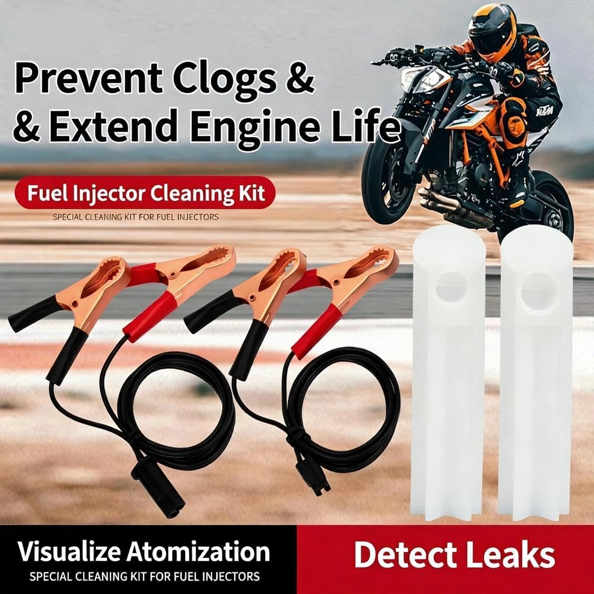 Car Fuel Injector Cleaner Kit, Universal Fuel Injectors Flush Cleaner Adapter DIY Cleaning Tool Kit with Test Lead, Fuel Injector Tester Fuel Pump Pressure Test