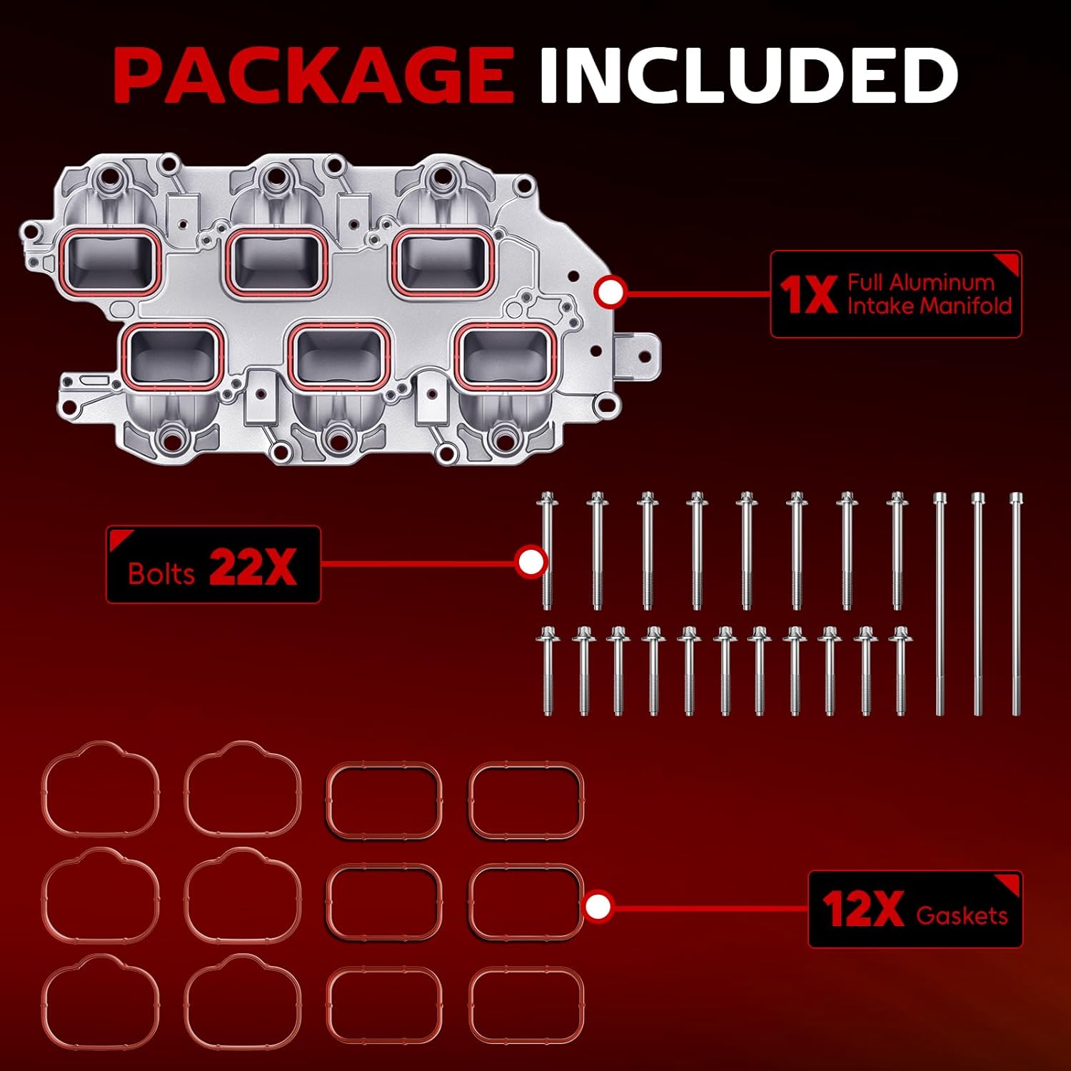 Aluminum Engine Lower Intake Manifold & Gasket for Jeep Grand Cherokee Wrangler, Dodge Journey Grand Caravan Charger Challenger, Chrysler Town & Country 200 300, Ram 1500 2500 3500 C/V, OE 5184199AF