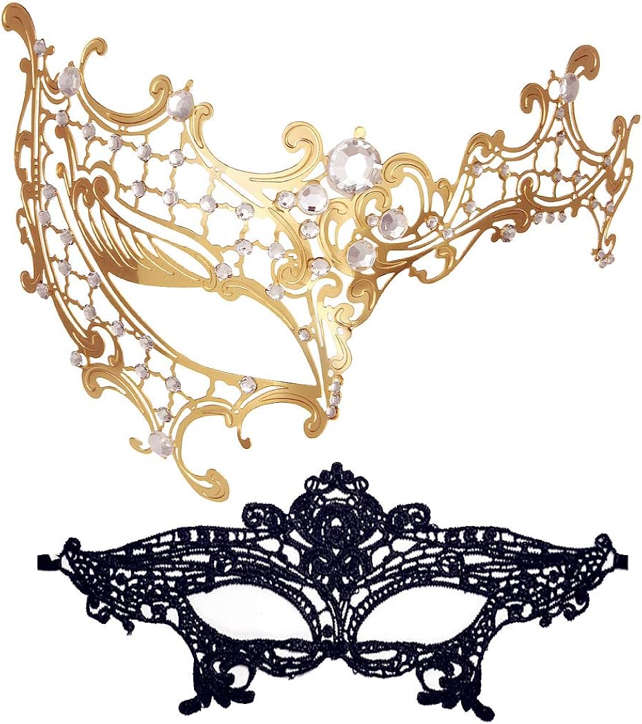 Masquerade Mask for Women Shiny Rhinestone Venetian Party Prom Ball Metal Mask (Half Face) : Clothing, Shoes & Jewelry