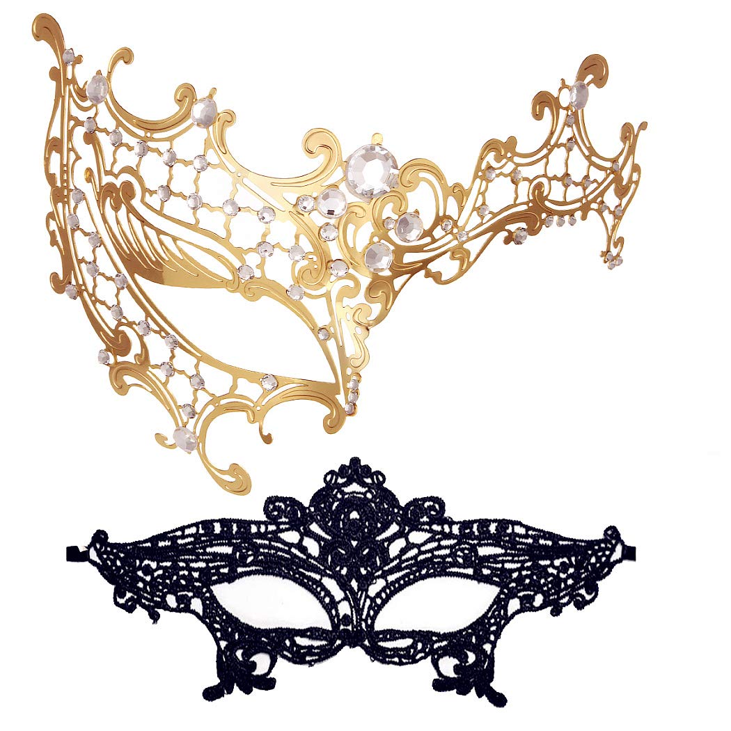 Masquerade Mask for Women Shiny Rhinestone Venetian Party Prom Ball Metal Mask