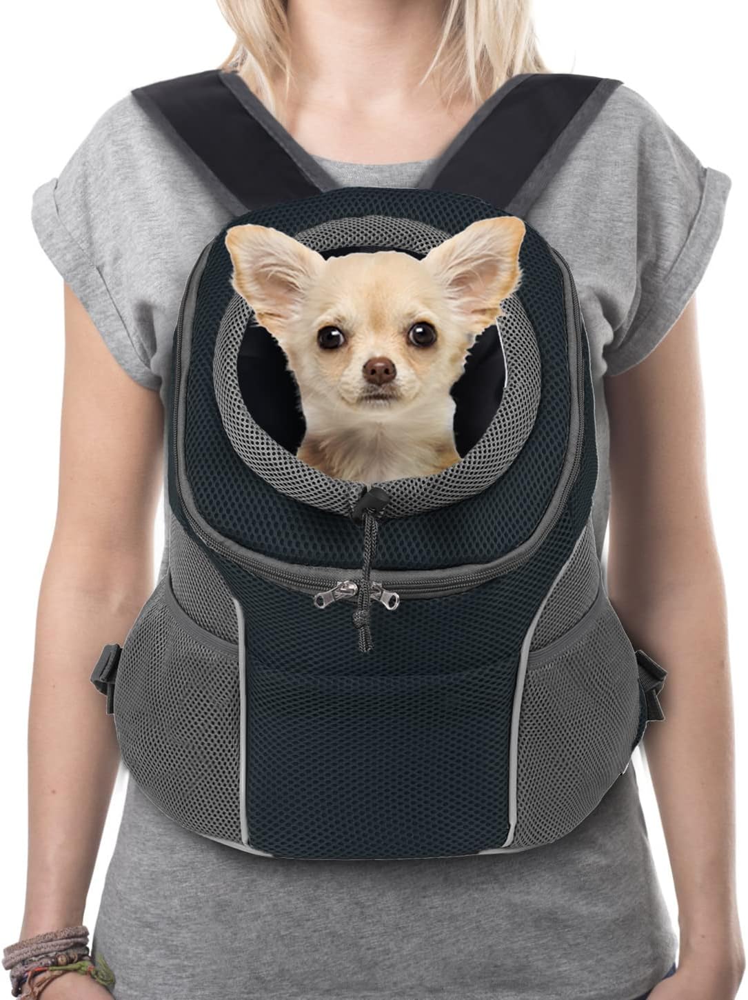 YUDODO Dog Carrier Backpack Pet Dog Carrier Front Pack Breathable Head Out Reflective Safe Doggie Carrier Backpack for Small Dogs Cats Rabbits(M(5-10lbs), Black) : Pet Supplies