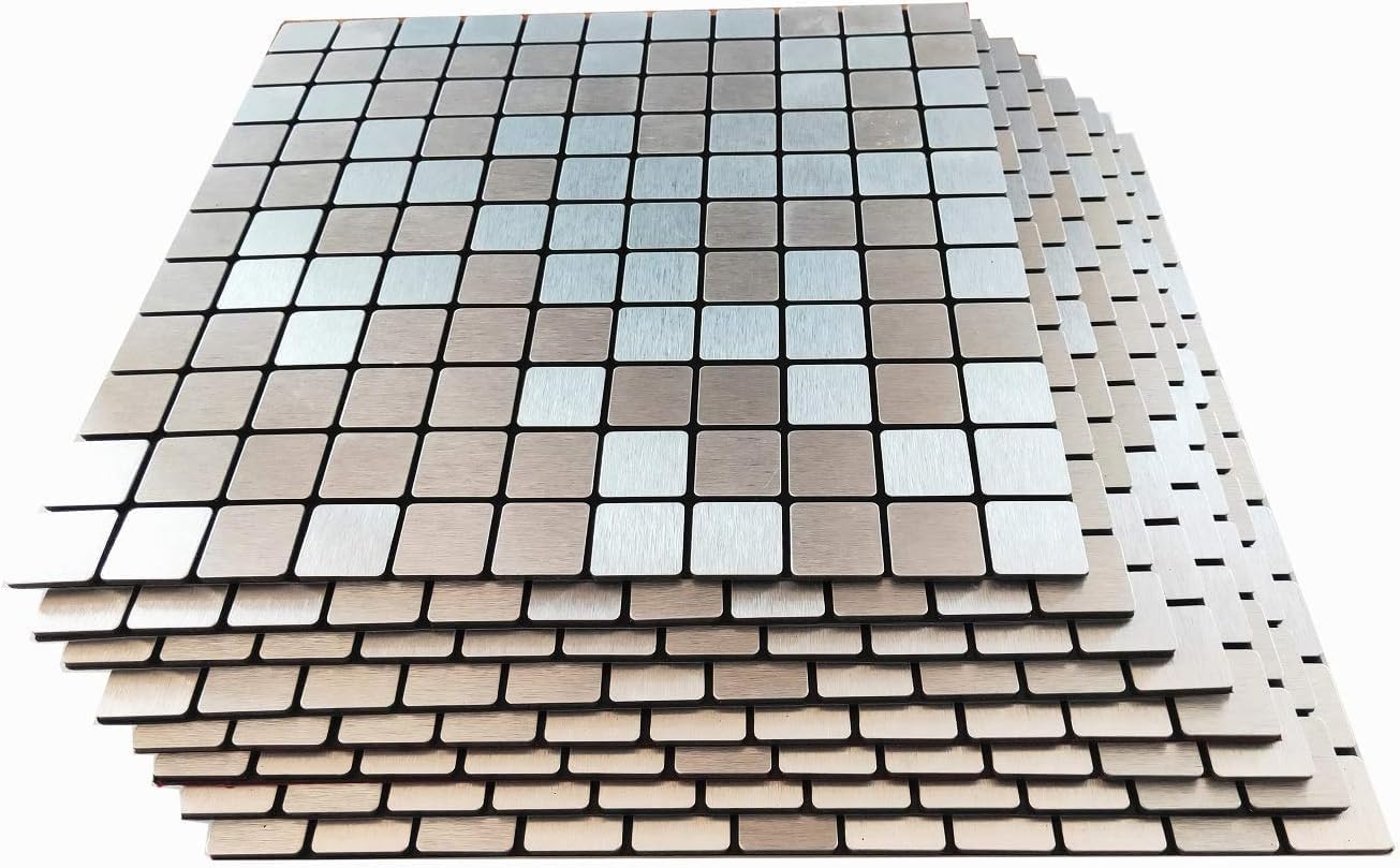 Self-Adhesive Metal Wall Tiles (10 Pack) 12"x12" Peel and Stick Backsplash 3D Mosaic Tile Stickers Wall Sticker Home Decor for Kitchen Bathroom, Bed Furniture | Kitchen Backsplash Tiles-C-image-44