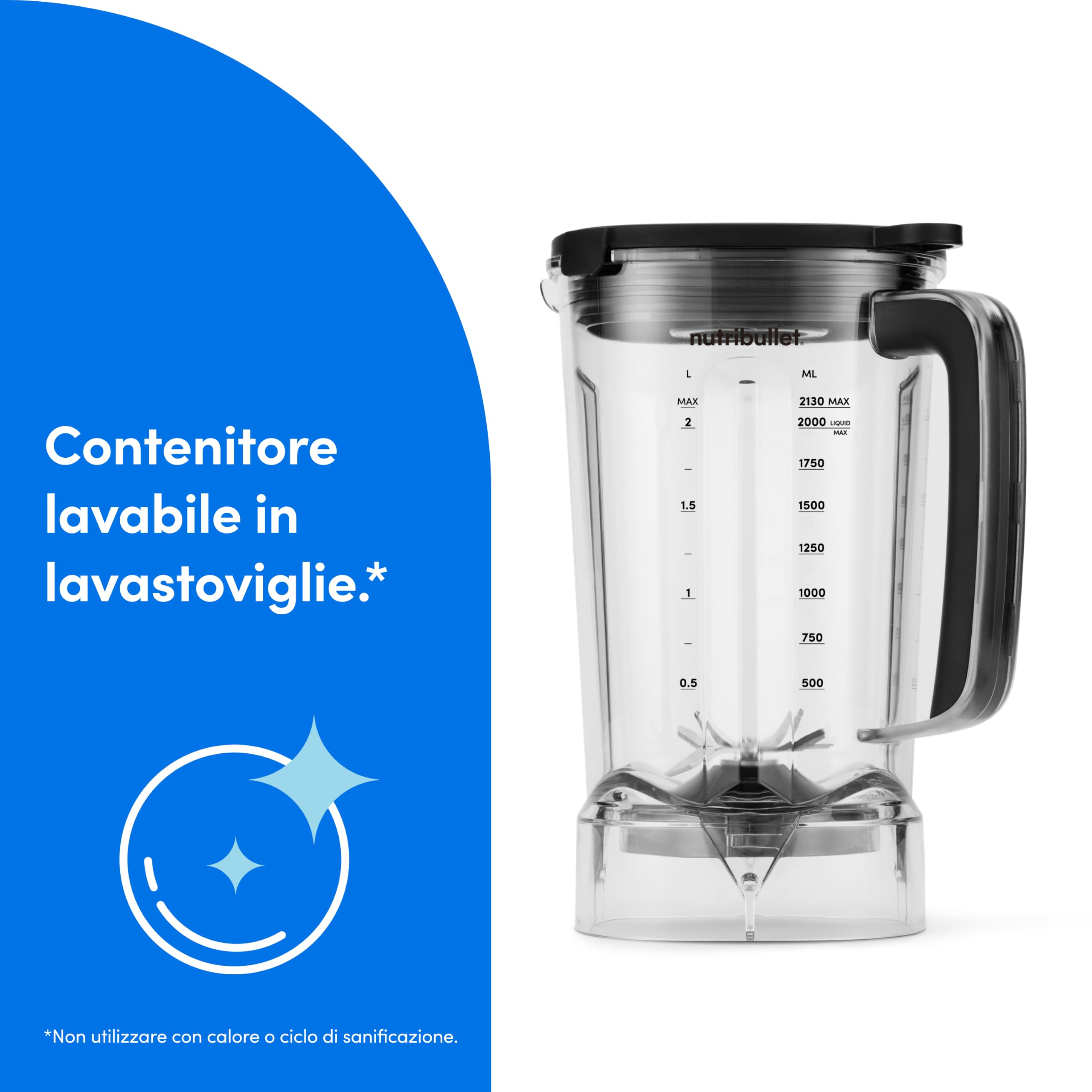 nutribullet Power Core™ Blender – Frullatore con Caraffa XL 2,1L, Blender per Smoothie e Ghiaccio Tritato, 3 Velocità + Pulse, Programma Smoothie Automatico, Mixer Cucina, 1200W, Nero (NBF430MB)