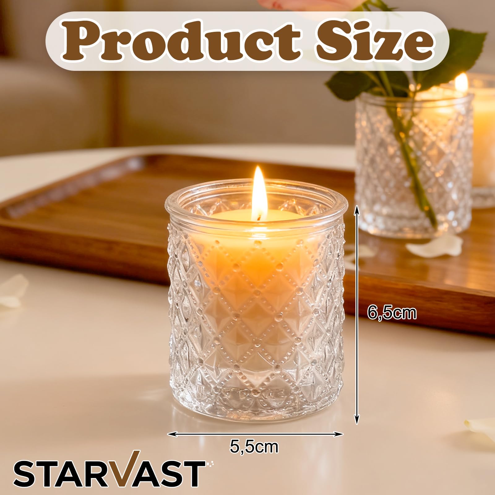 STARVAST Lot de 24 photophores en verre transparent vintage pour bougies de mariage