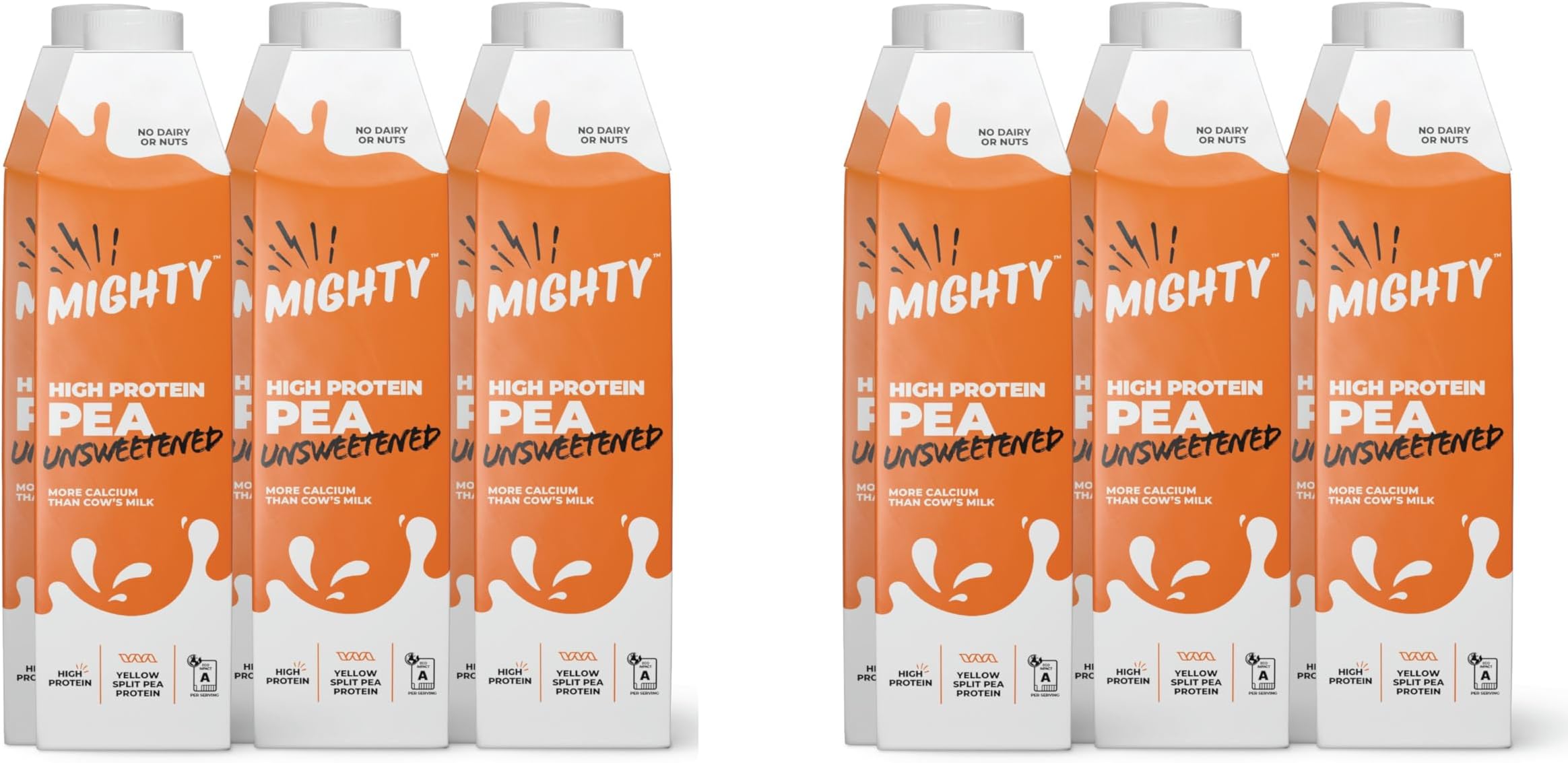 Mighty Pea Milk Unsweetened, High Protein Plant Based M.lk, (12x1L Cartons), Sugar Free, Free from Dairy, Nuts & Lactose, UHT Pea Drink