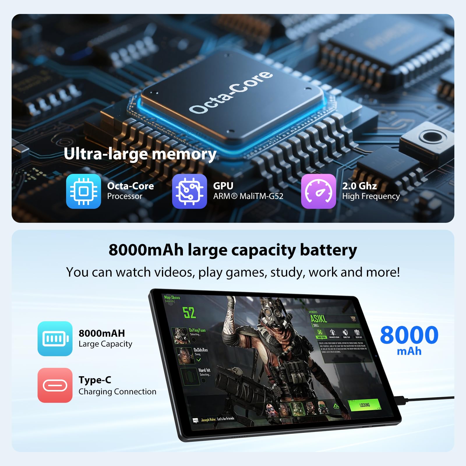 WISDTECHO Tablet 10.4 Pollici con Tastiera, Android 15 Tablet con 36GB RAM+256GB ROM(TF 1TB), 5G WiFi, IPS 2K HD, 8000mAh, Octa-Core, 13MP+8MP, Bluetooth 5.0, Tablets in offerta e Mouse,Custodia, Nero