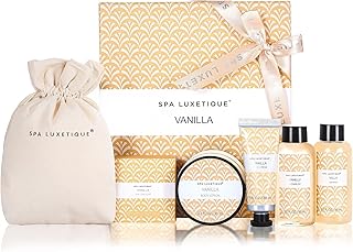 Spa Luxetique Spa Gifts For Women 6pc Vanilla Gifts Set For Women With Body Lotion, Shower Gel, Bubble Bath, Hand Cream, Bath and Body Gifts Set, Birthday Gifts for Women, Spa Set Self Care kit