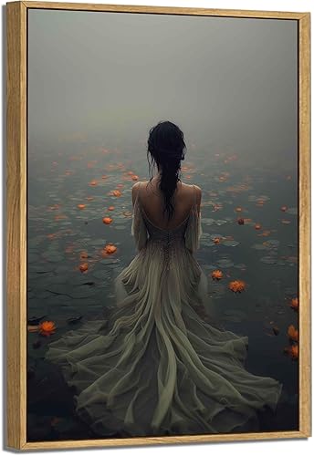 Arte de pared enmarcado de la Academia oscura, Lady in the Lake Moody Victorian, decoración de pared, cuadros góticos de Cottagecore, impresiones