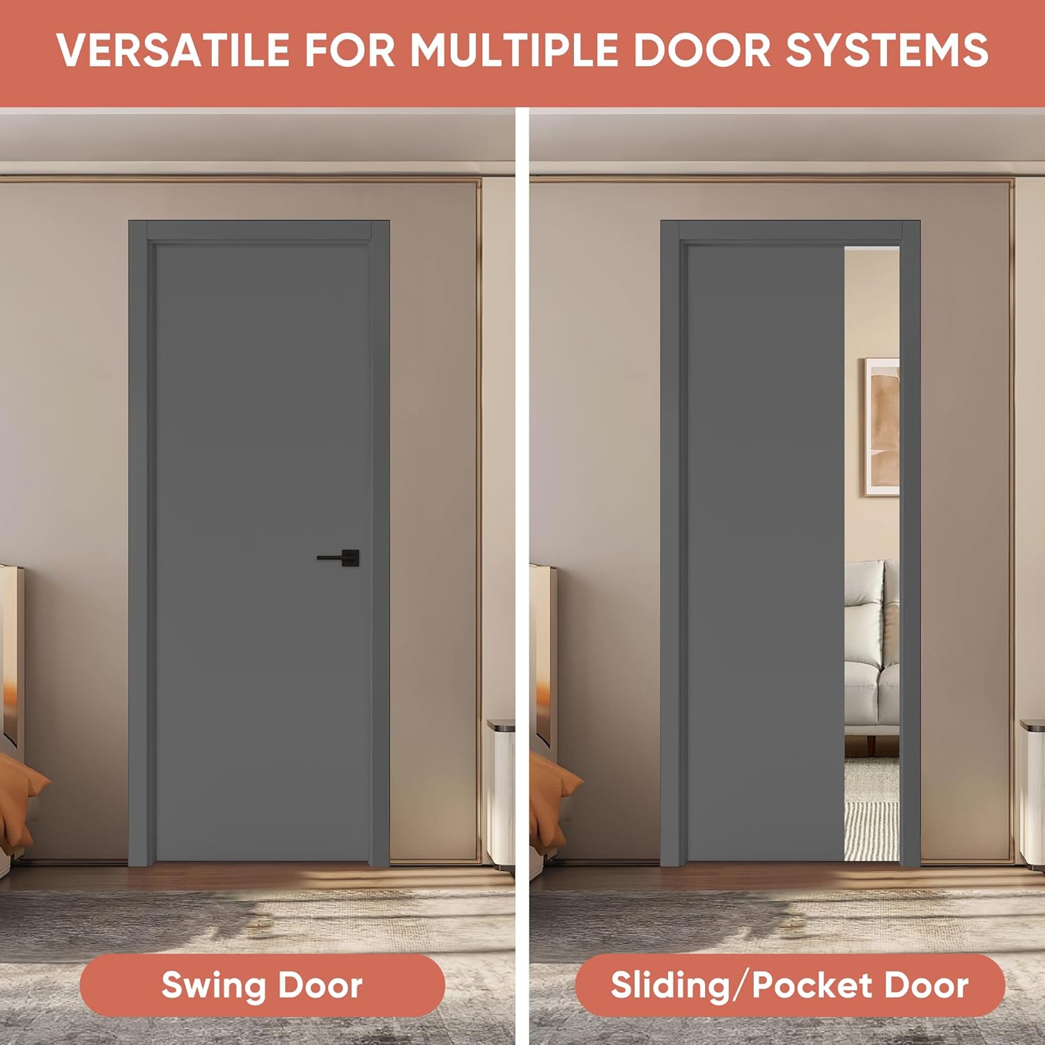 BARNSMITH 24x80 in Modern Flush Smooth White Primed Door Slab, Paintable Hollow Core Interior Door Panel, for Pocket, Swing, Sliding Door, Durable and Lightweight