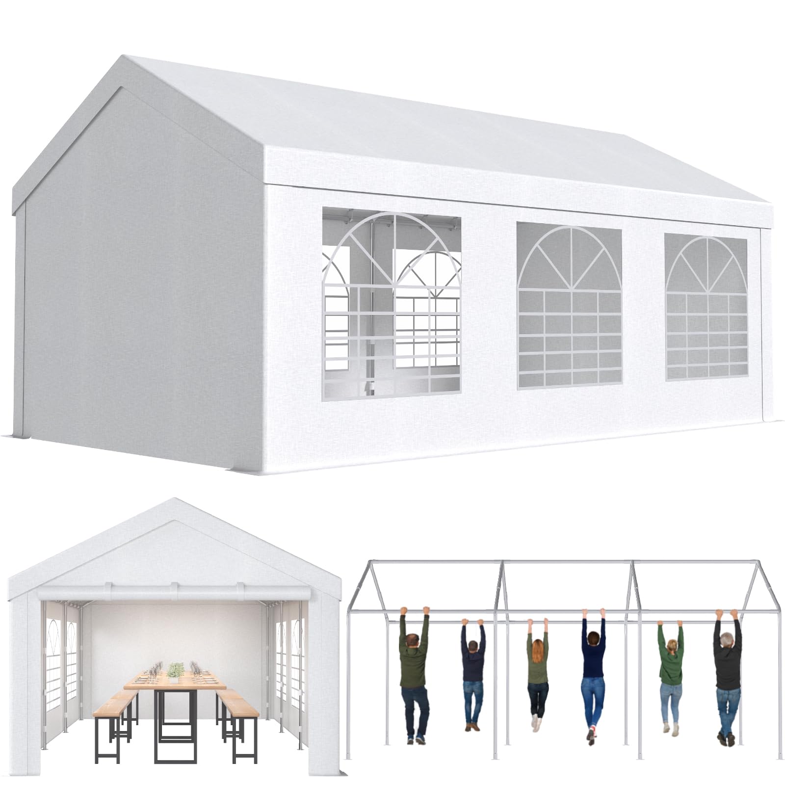 Devoko Tendone per Feste 3x6,Gazebo Esterno Resistente UV 50+,Gazebo da Giardino,Tendone da Esterno per Matrimoni, Feste, Raduni, Riunioni in Giardino,Bianco