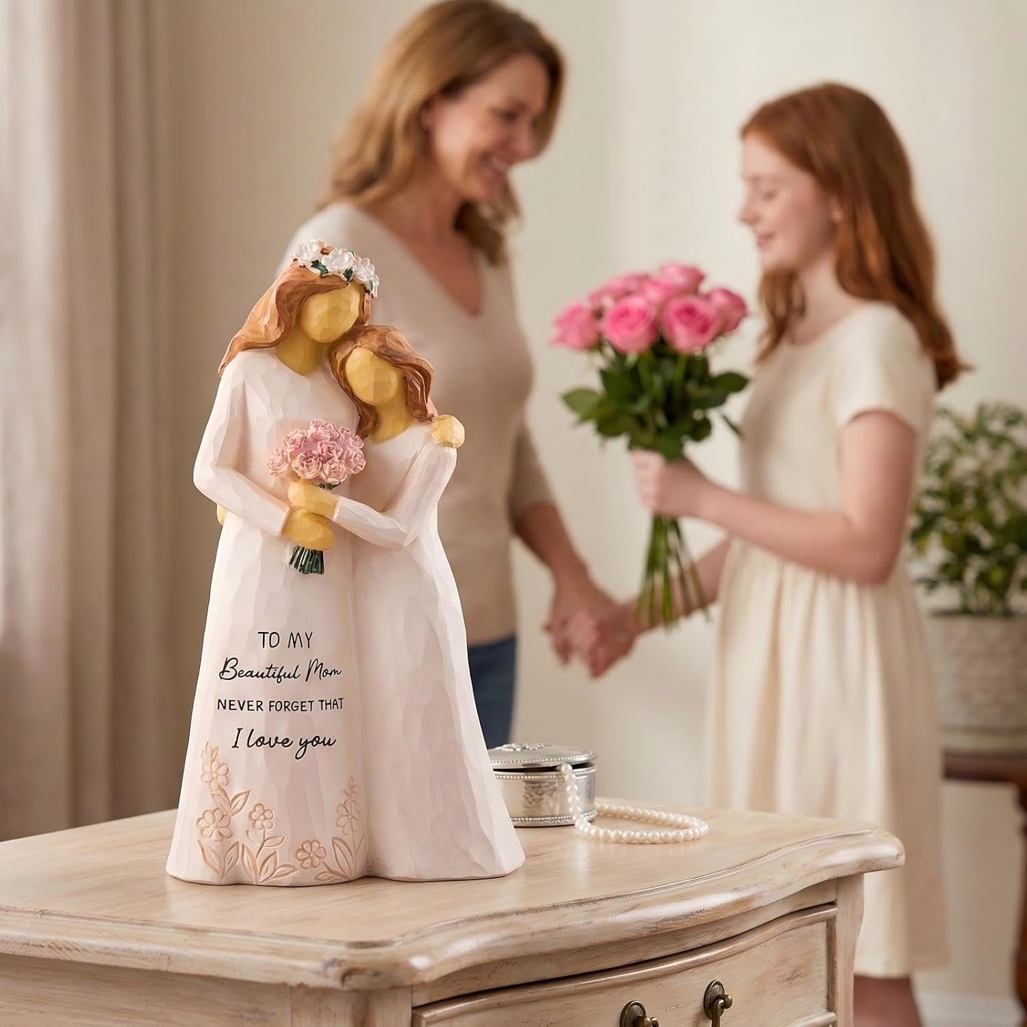 Kohehe Gifts for Mom, Mom Birthday Gifts from Daughter, 5.5" Handmade Mother Daughter Figurine, Meaningful Moms Gift for Birthday, Mothers Day, Valentines Day, Christmas