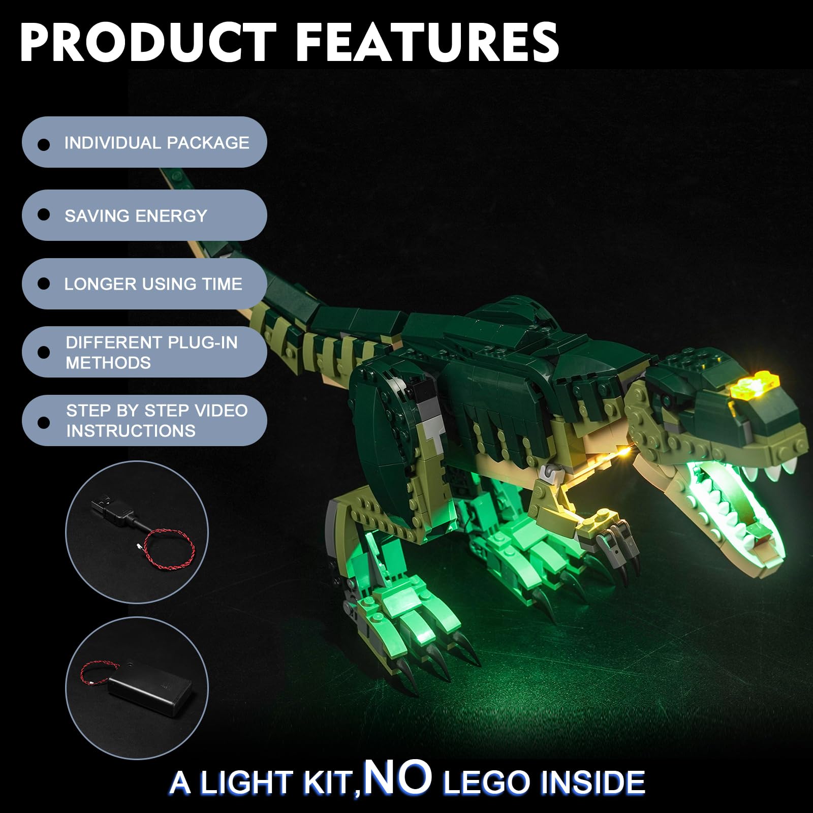 Led Light Set for Lego 31151 T. Rex Creator 3-in-1 Toy - Decoration & Creative Toys, Green, 10.5 cm x 15.5 cm x 3 cm - Image 4
