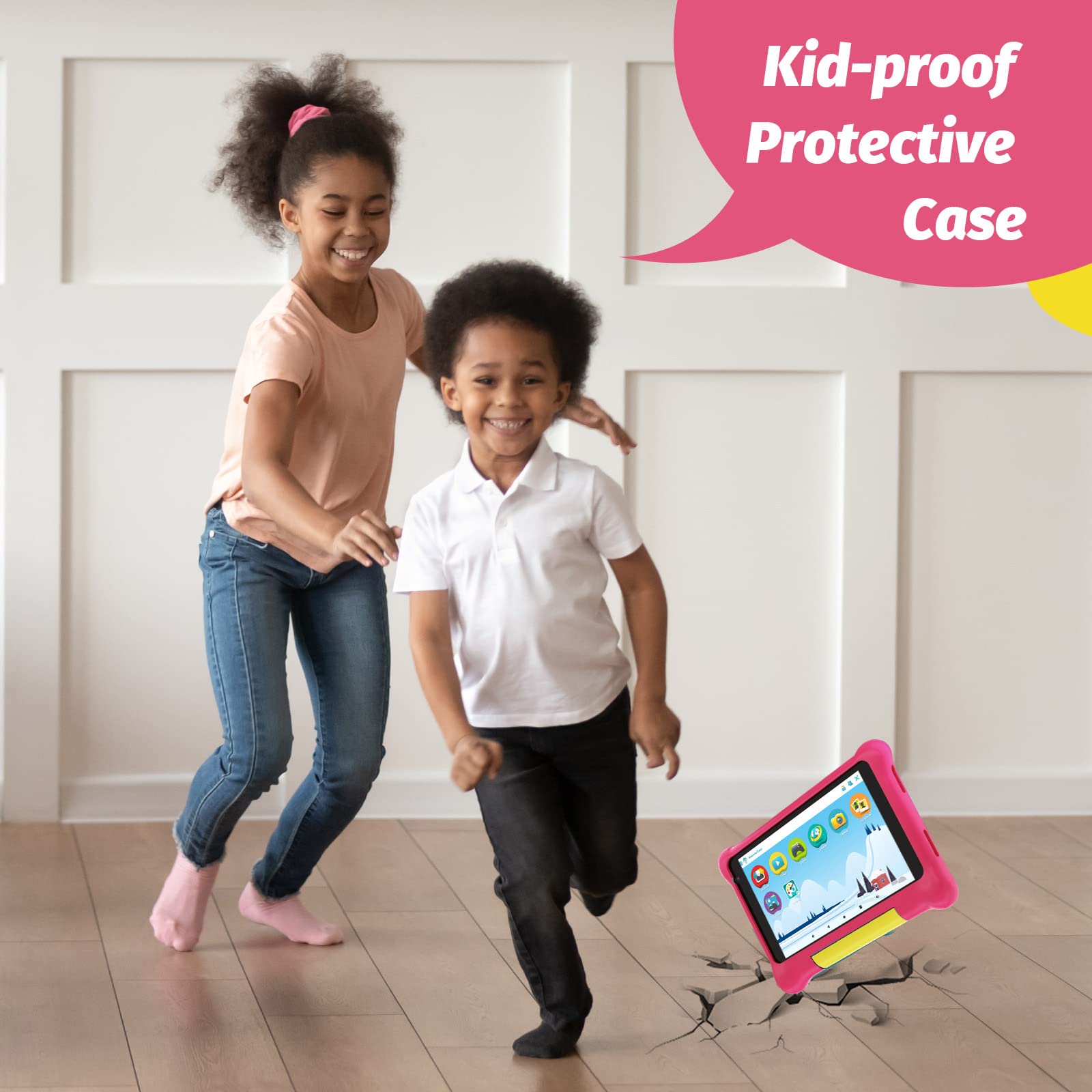 Yicty Tablette Enfants 7 Pouces Andriod 13 Tablette pour Enfants Quad Core 5 Go RAM 32 Go ROM 128 Go Extension Contrôle Parental Tablette Éducative et Divertissante avec étui Antichoc (Rose)