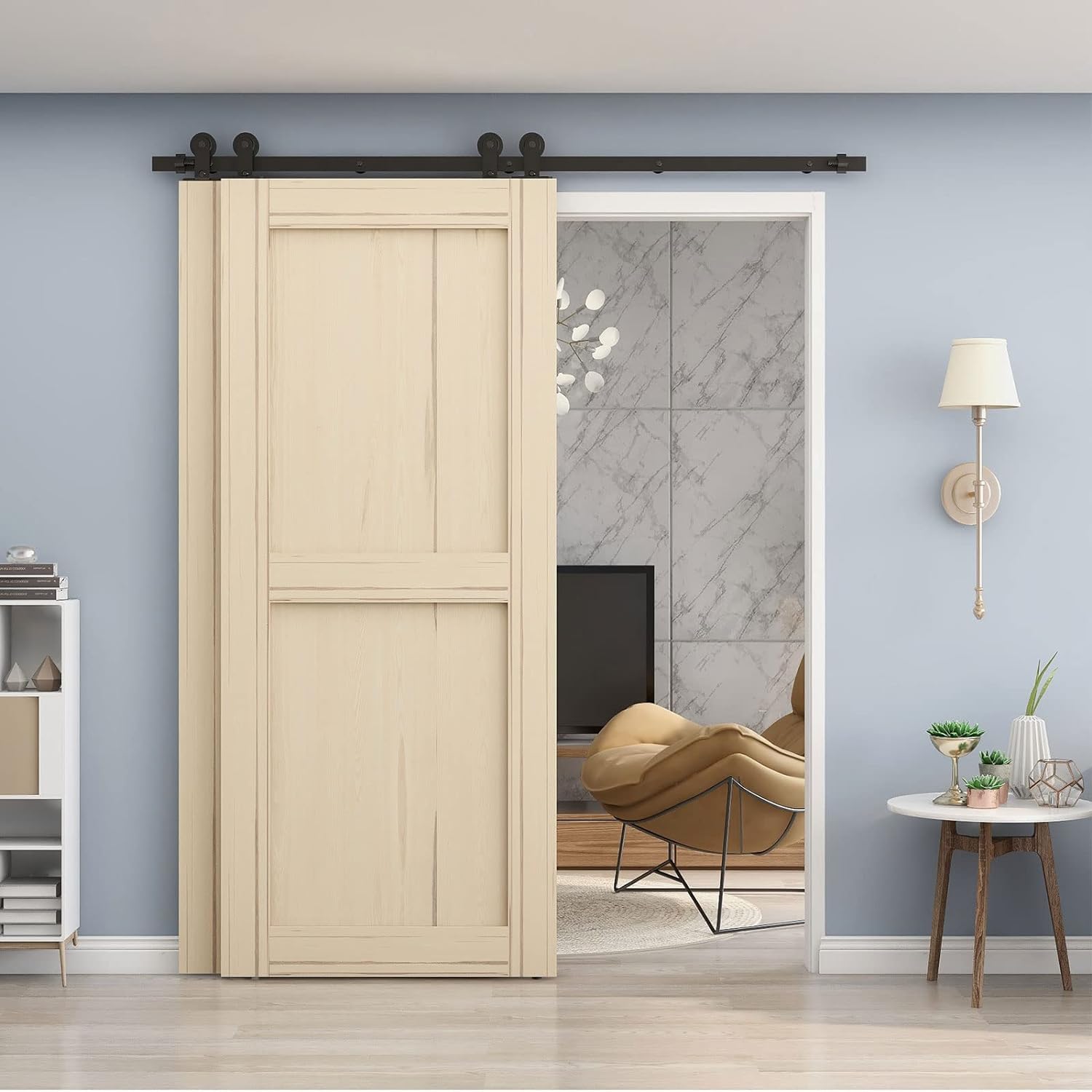 5FT/152CM Binario per Porta Scorrevole Kit per Coincide Doppia Porta Barn Bypass Sistema Nero Forma T