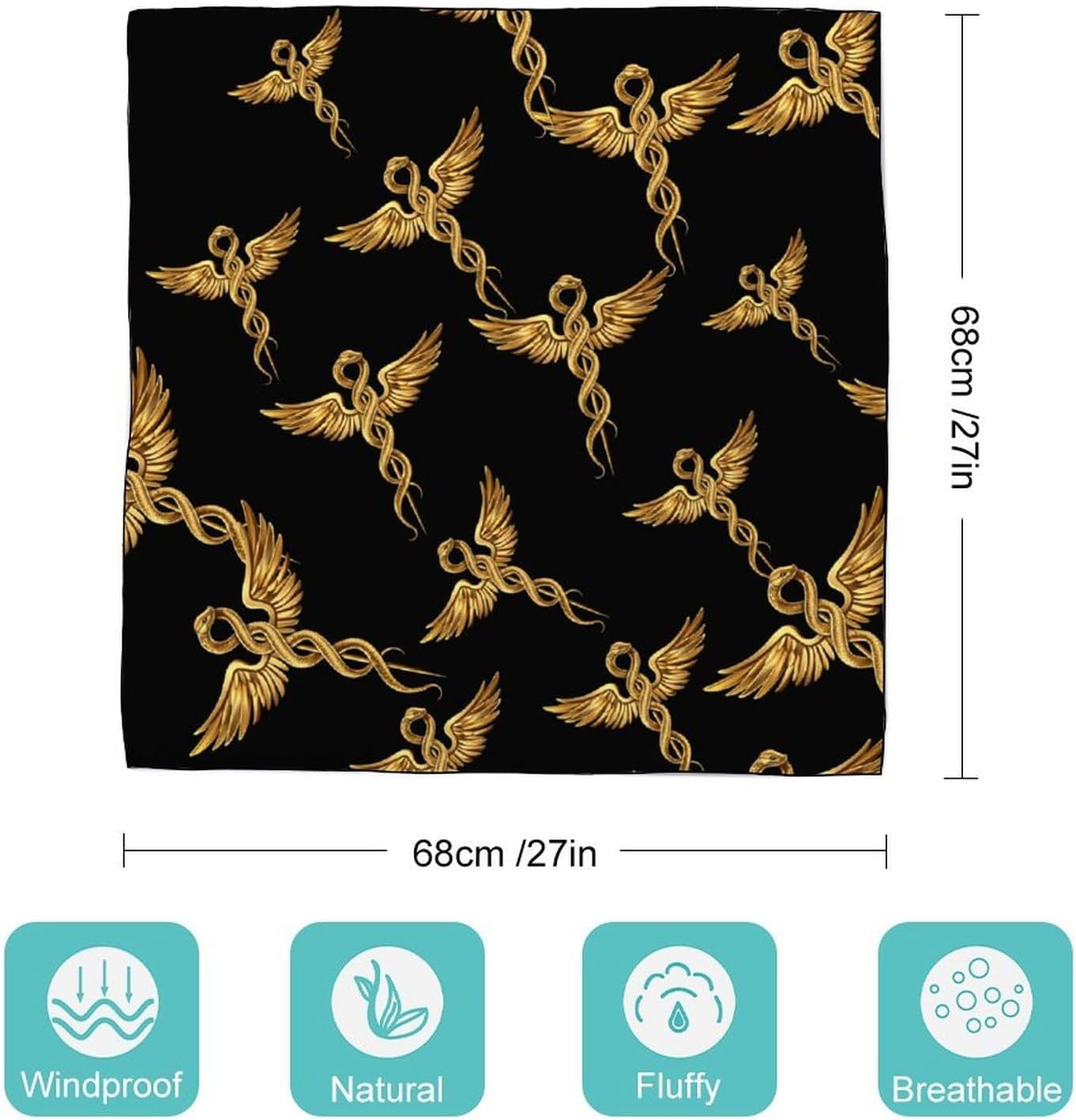 Caduceus Symbol Bandana Fashion Head Scarf Square Silk Scarf Print Neck Hair Scarfs for Women Men Gifts