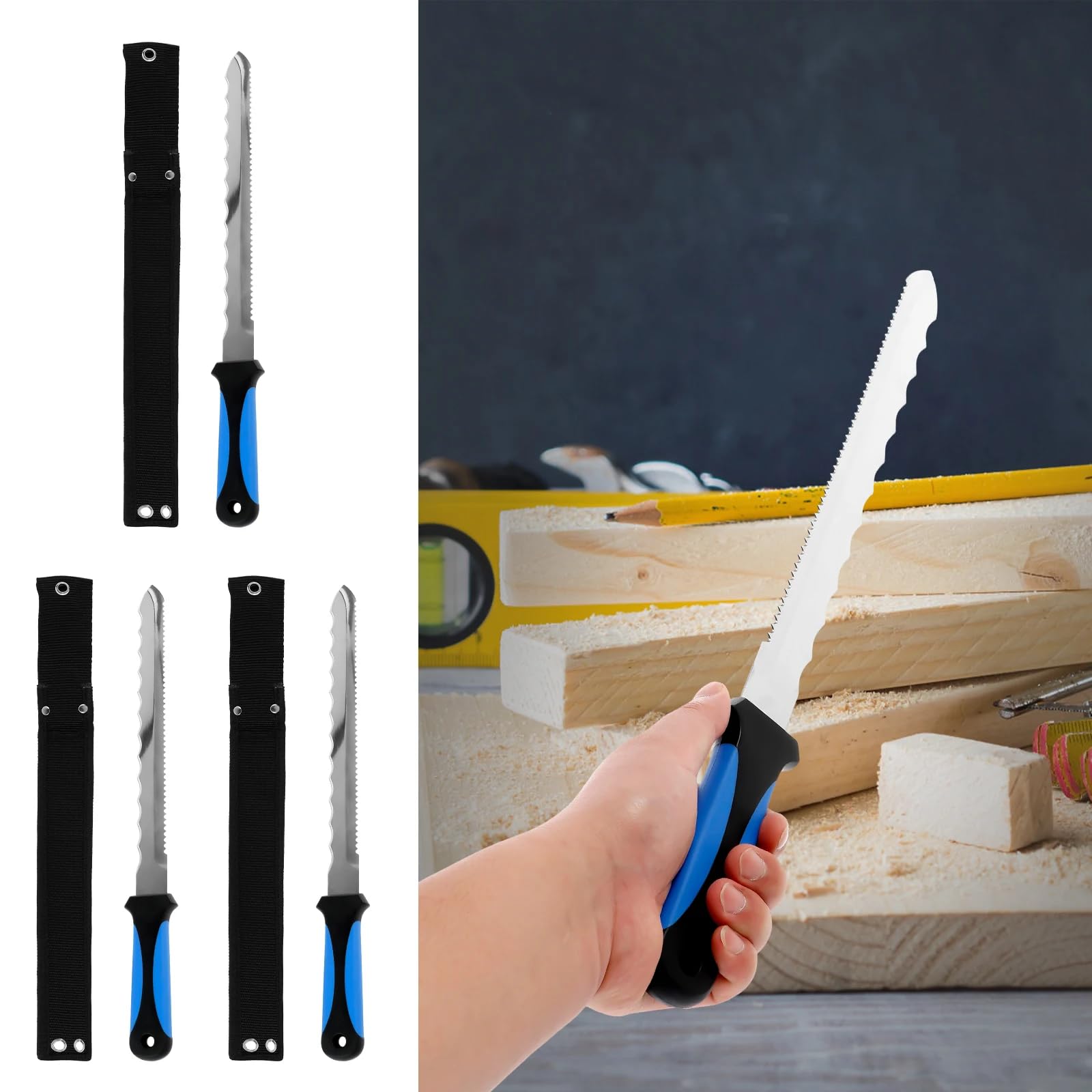 Couteau à Isolation 420mm – Couteau Isolant Lame 280 mm en Acier Trempé double melage – Ideal Laine de bois, de verre, de roche, Polystyrène, – Manche Ergonomique Antidérapant
