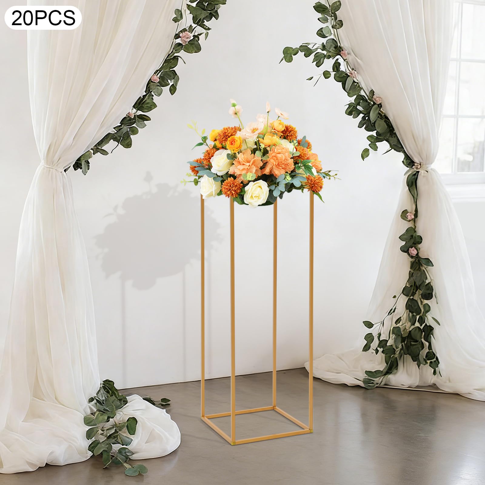 Blumenständer aus Metall für Hochzeiten 20 Stück geometrische Dekoration | 20er Set – platzsparende Lagerung durch einfaches Zerlegen Gold