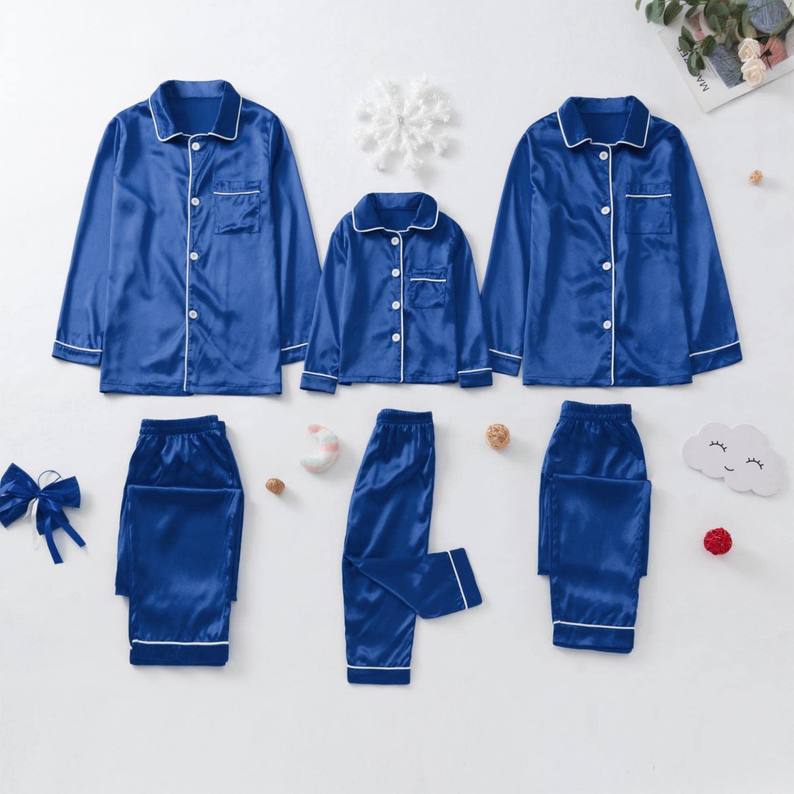 Sheey Seda Pijamas Navidad Familia Conjunto de Pantalones y Pijama Color Sólido Rojo Trajes Familiar Talla Grande Ropa Pijama Hombre Invierno Bebé Niños Mujer Otoño Chaqueta Abrigo Jersey
