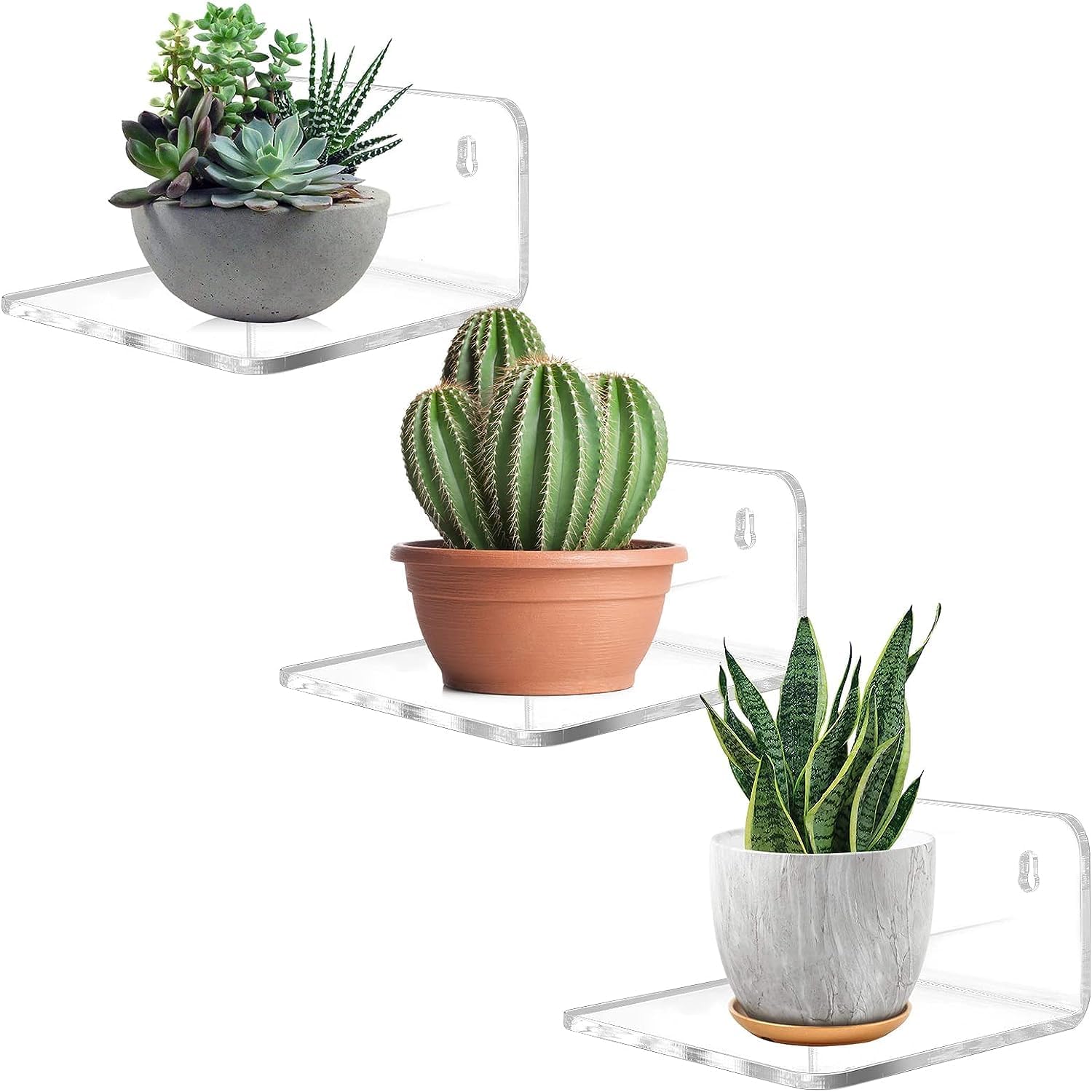 Acrylic Small Shelf,Mini Floating Wall Shelf,Wall Mounted Storage Shelf,for Pop Figures,Plant,Picture Photo Modern Wall for Office Bedroom Living Room,Clear (3 Pack)