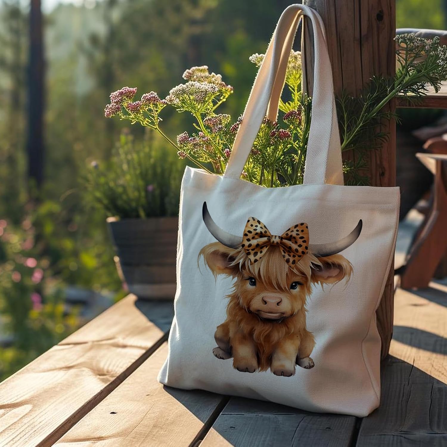 Western Highland Cow Canvas Tote Bag - Highland Cow Lover Gifts,Canvas Shoulder Bag for Women for Girls - Image 3
