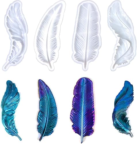 4 moldes de resina de plumas, molde de fundición epoxi para colgar en la pared, molde de silicona para decoración del hogar