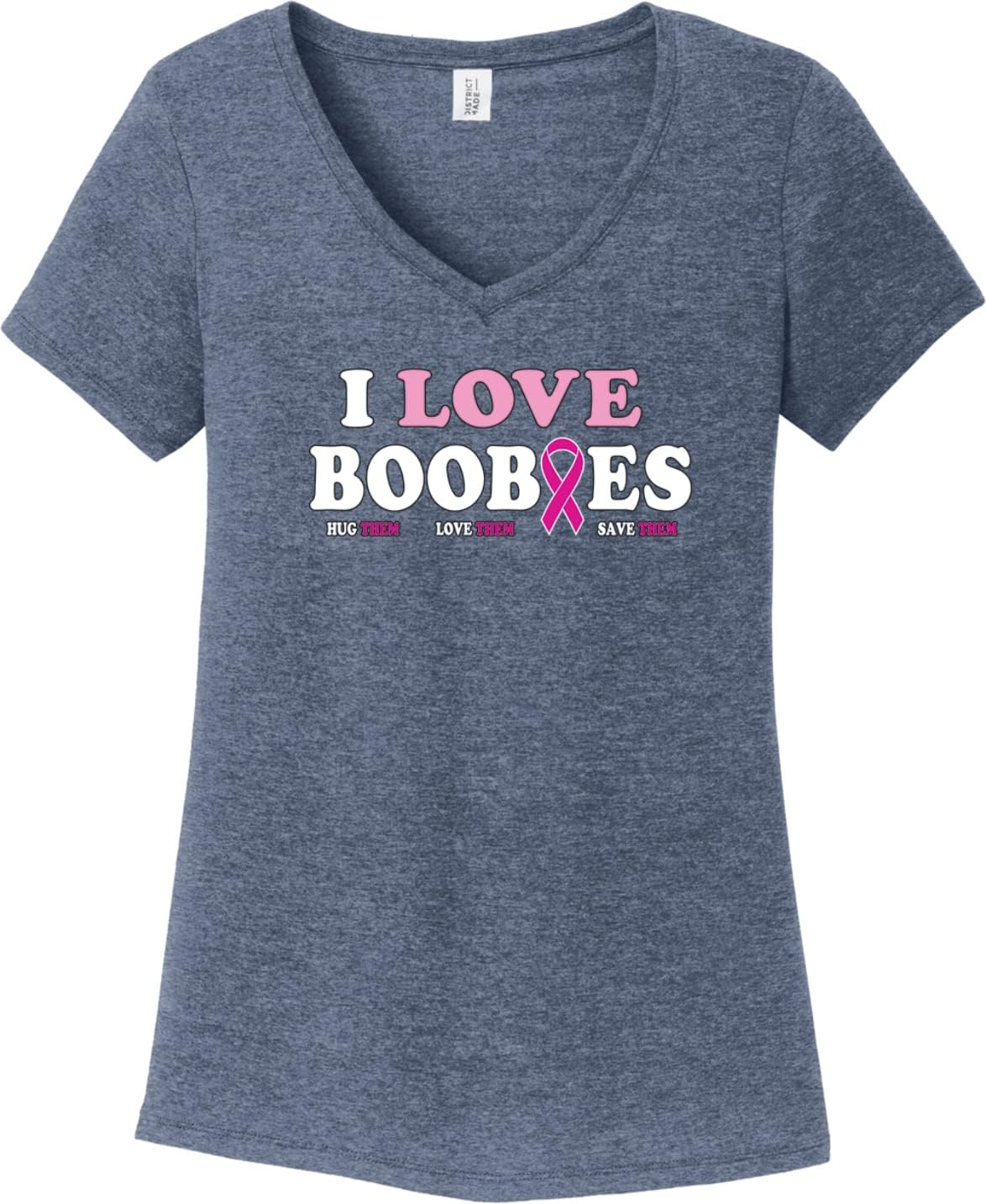 Breast Cancer Awareness I Love Boobies Womens Tri Blend V-Neck T-Shirt