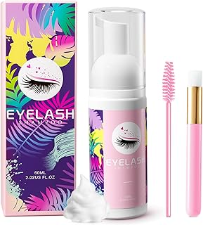 Setgnur Lash Shampoo for Lash Extensions 60ml Eyelash Extension Cleanser Lash Shampoo Cleaning Kit with Shampoo Brush & Mascara Brush-No Irritating Foaming Eyelash Makeup Remover for Home Salon Use