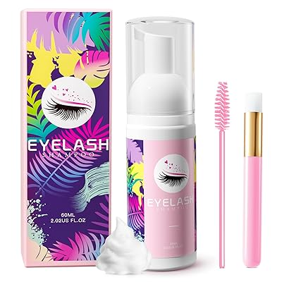 Lash Shampoo for Lash Extensions 60ml Eyelash Extension Cleanser Lash Shampoo Cleaning Kit with Shampoo Brush & Mascara Brush-No Irritating Foaming Eyelash Makeup Remover for Home Salon Use