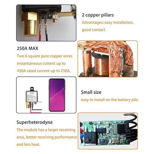 Miniatura 3 de Interruptor de desconexión remota de batería, interruptor de apagado mejorado para automóvil, control remoto dual DC12V 250A, evita el drenaje de la