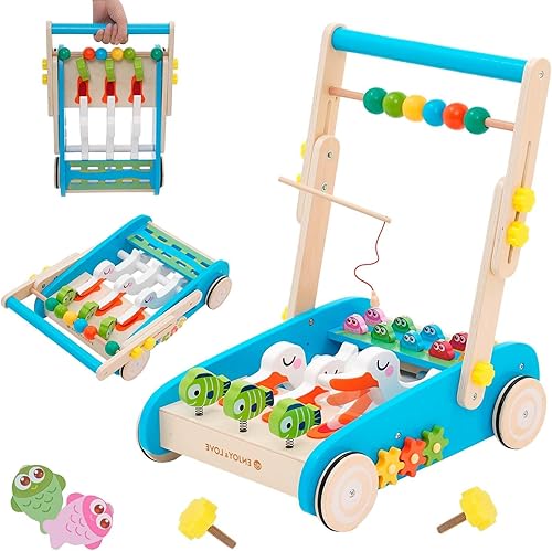 Juguete de empuje de madera para bebé, andador de empuje, centro de actividades para bebés, juguete de aprendizaje sentado a pie, caminantes de