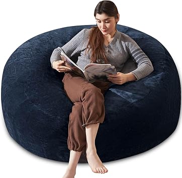Bean Bag Chair 5Ft, Memory Foam Filled, Large Beanbag Chairs for Adults and Teens, Soft Sofa with Removable Flannel Cover, Round Couch for Living Room Bedroom College Dorm Blue, 5FT-6060"24"