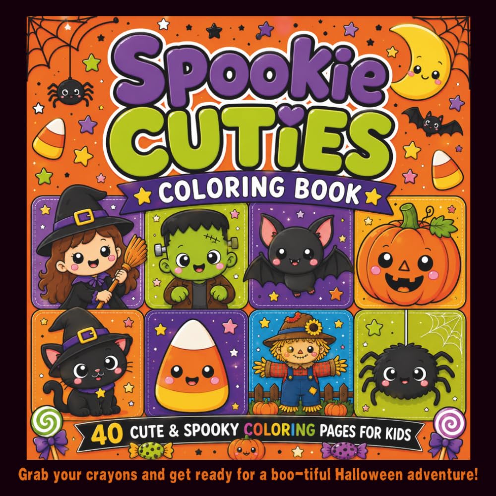 Spookie Cuties: 40 Cute & Spooky Halloween Coloring Pages for Kids Ages 3–8