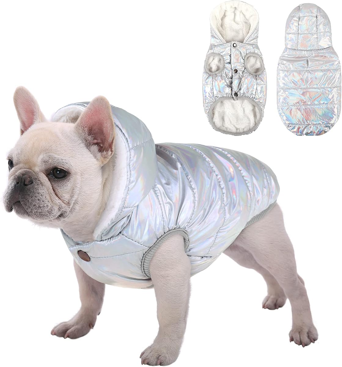 SAWMONG Abrigo de invierno impermeable para perros, chaqueta para perros con forro polar cálido con capucha, abrigo para cachorros a prueba de viento, chaleco para mascotas para actividades de invierno al aire libre e interior (plata, M)