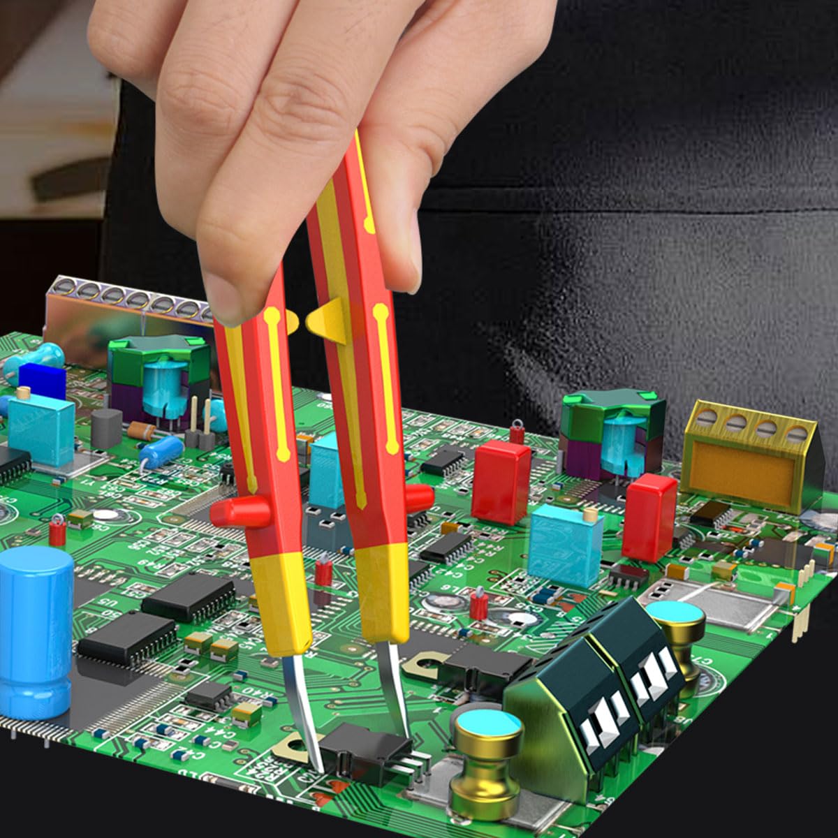 LAOA VDE Pinzette di precisione isolate da 1000 V per elettricisti, in acciaio inox, antiscivolo, 4 stili di punta (larga/micro/fine/curva) per lavori elettrici, saldature, riparazioni elettroniche