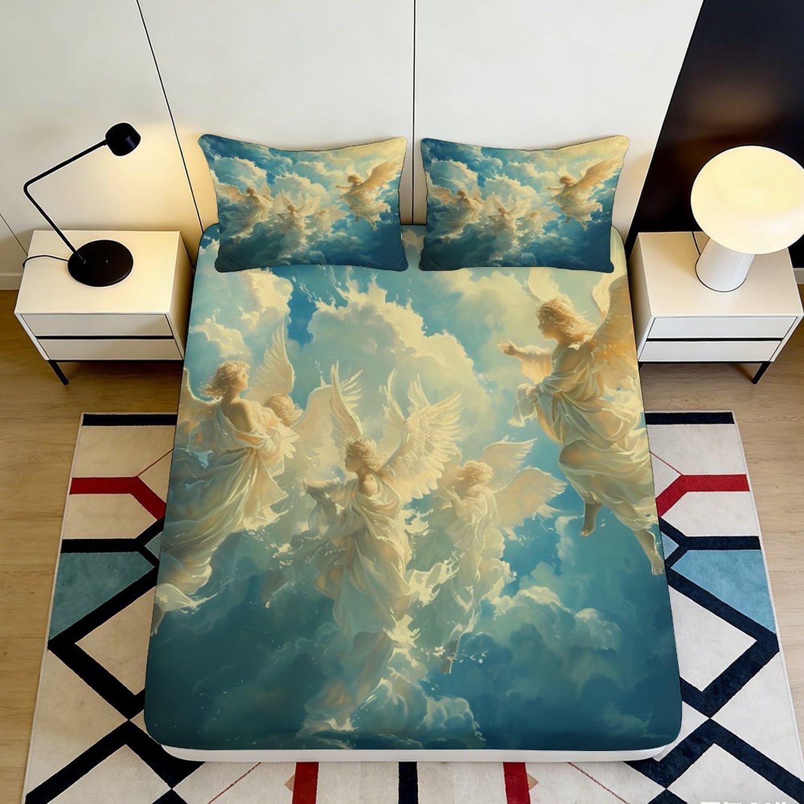 Jqzkxnhpbr Style-9 3D Printed Angel Cloud Fitted Sheet Microfiber Soft Mattress Cover For Bedroom Dorm Decor Protection 90X200x25cm