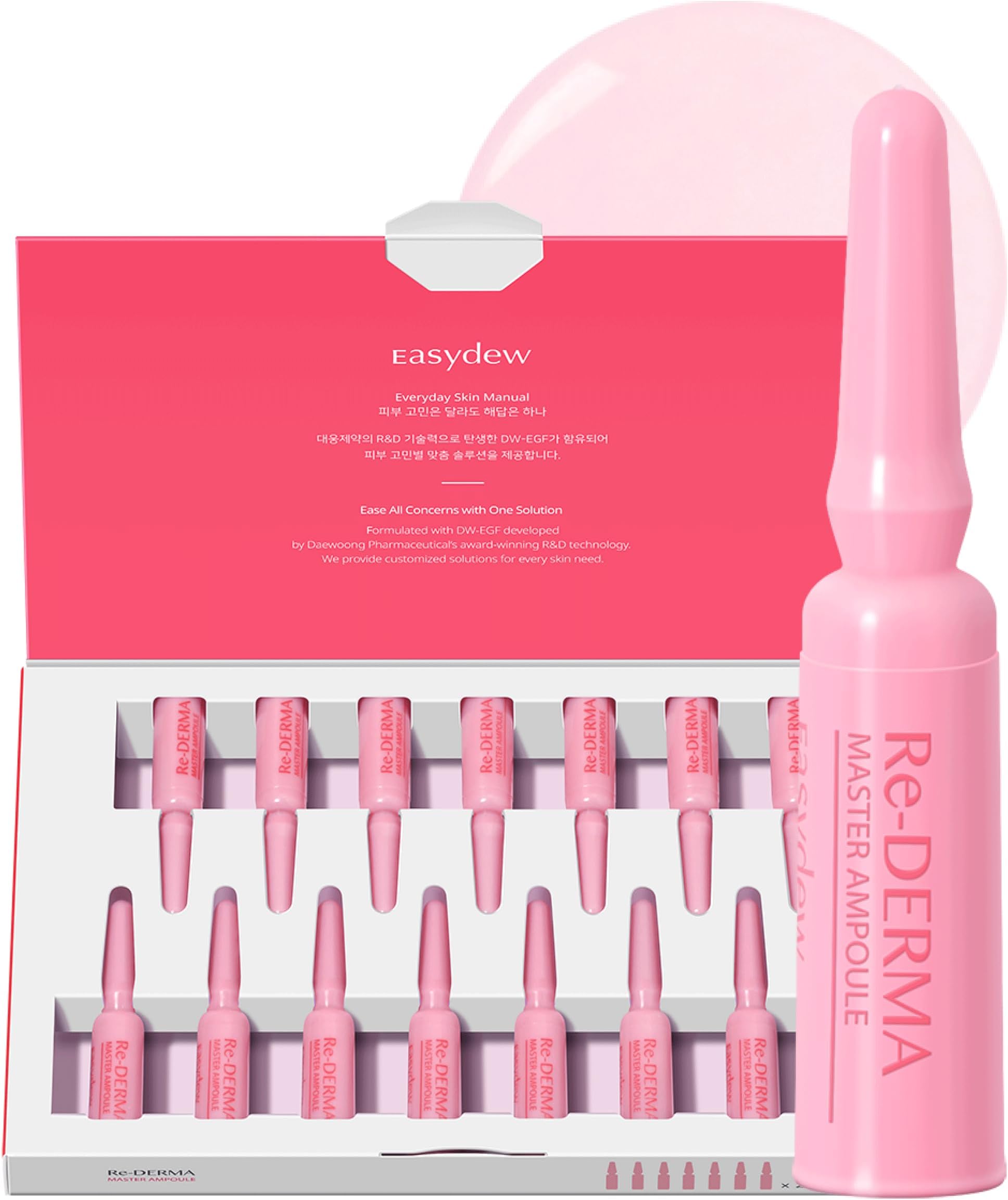 EASYDEW DW-EGF Peptide Re-DERMA Master Ampoule - Korean Anti-Aging Skincare Facial Serum - Firming, Restore skin vitality, Smooth fine lines and wrinkles with Oligo peptide, Niacinamide - 0.42fl. oz.