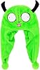 Invader Zim Beanie Hat, Gir Mens Cuffed Peruvian Winter Knit Cap with 3D Horns, Green, One Size