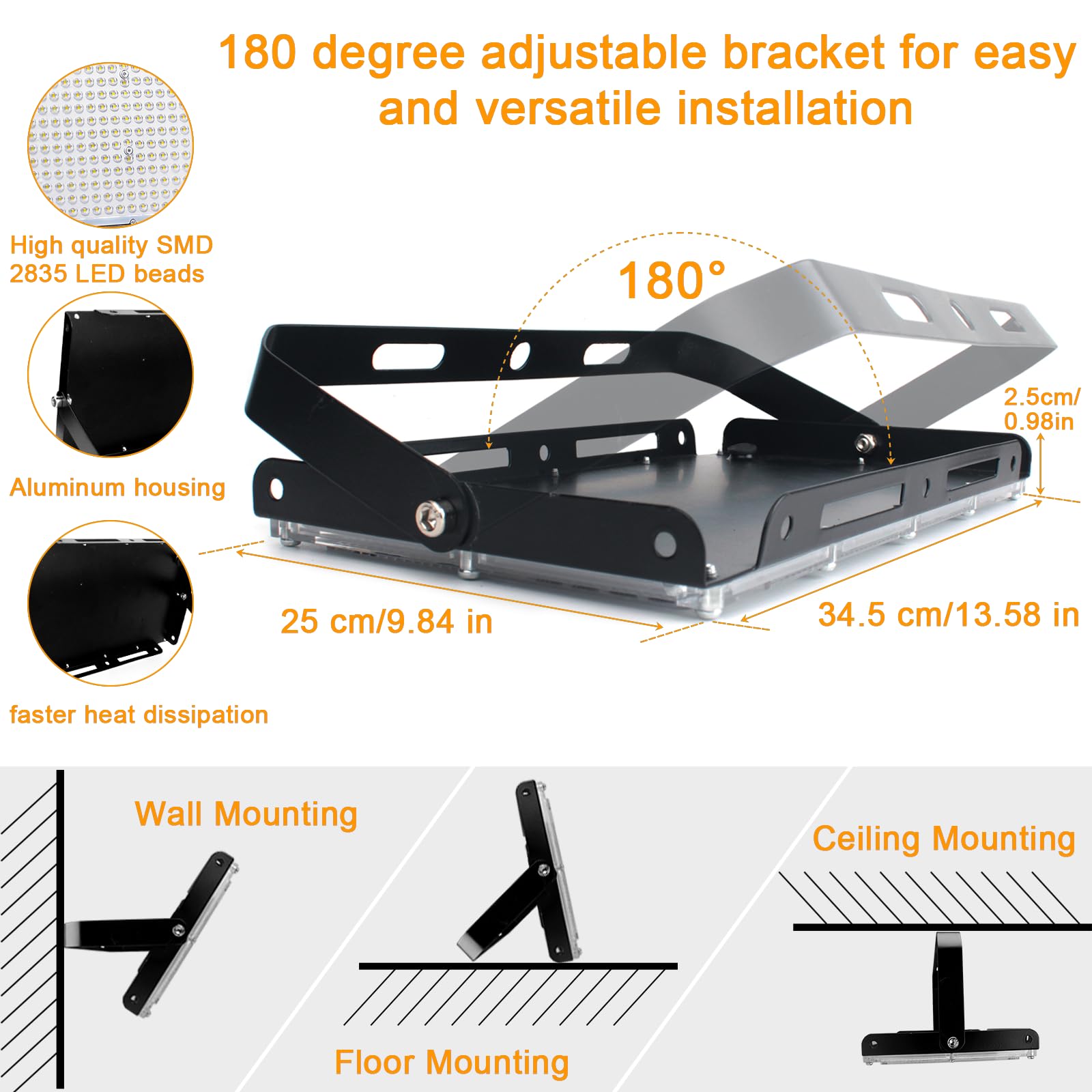 2Piezas Foco LED Exterior 300W, 30000LM Foco Proyector Led, 3000K Luz Cálida, Proyector led Exterior, IP65 Impermeable, Luz led exterior para Patio Jardín Garaje Estadio