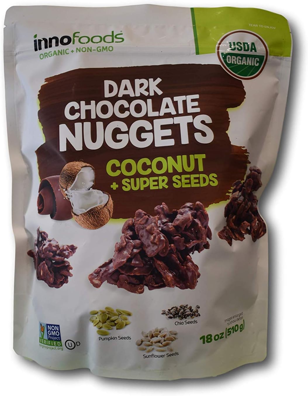 Innofoods Organic Dark Chocolate Nuggets with Coconut & Super Seeds - pack of 2