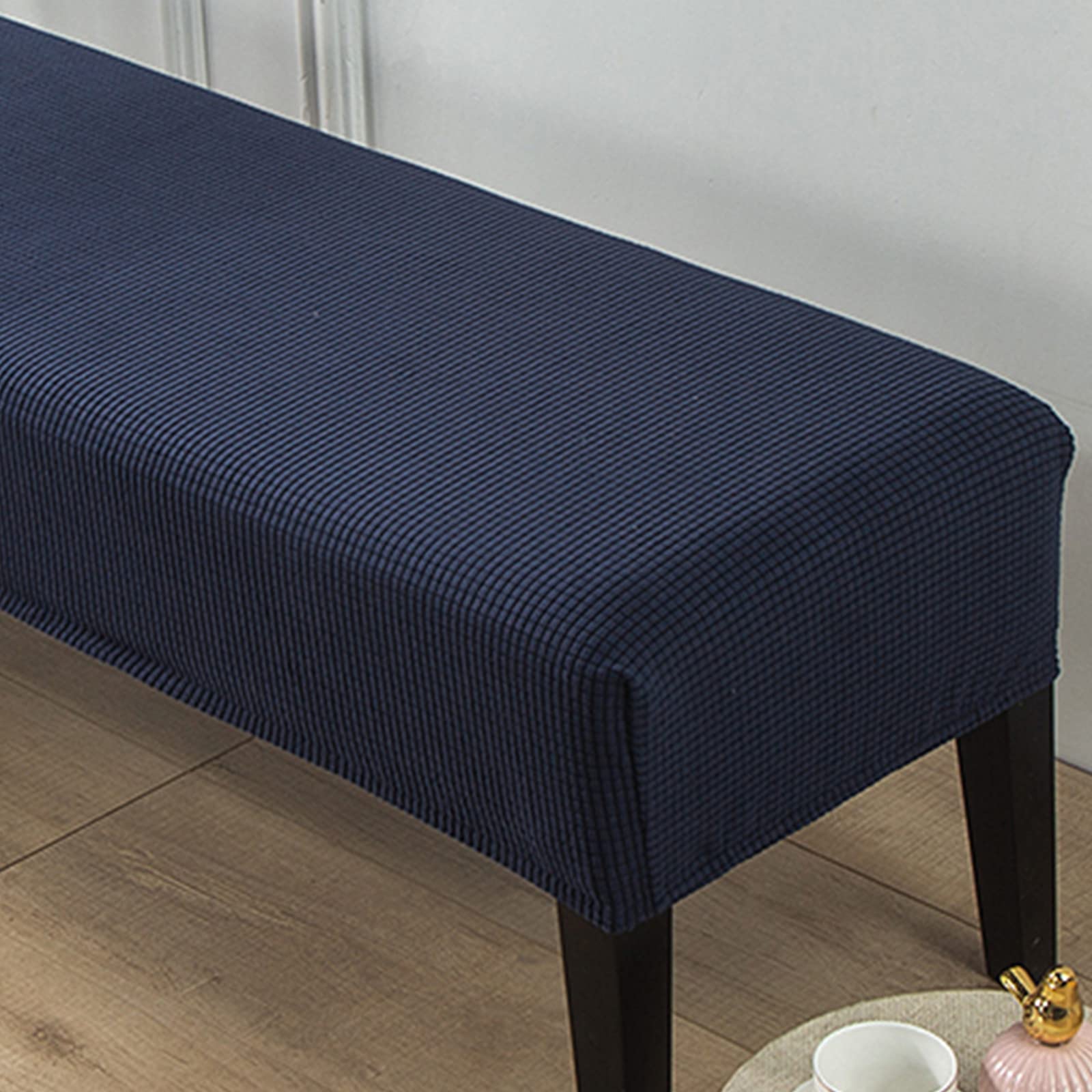 Highdi Navy Blue Dining Room Bench Covers, Velvet Upholstered Bench Slipcover Soft Stretch Spandex Rectangle Full Coverage Removable Washable Bench Seat Protector Footstool Cover (Navy Blue)