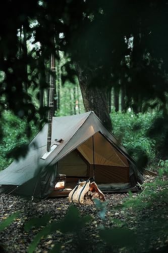 Miniatura 6 de Tienda de campaña caliente con gato de estufa, refugio impermeable y resistente al viento para 4 estaciones, para 1 a 4 personas, ligera para