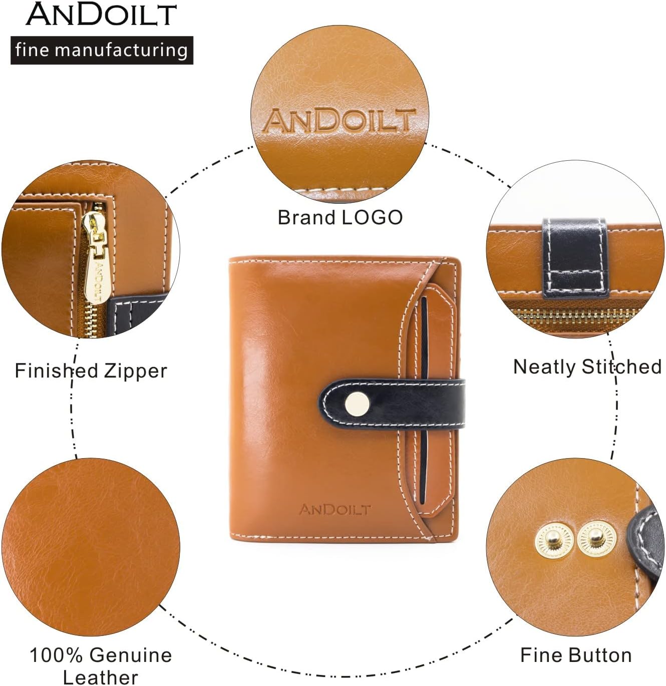 ANDOILT Wallets for Women Genuine Leather Small Bifold Wallet RFID Blocking Card Case Purse with ID Window Coin Pocket | Small, RFID Blocking, Card Case, Purse, with ID Window, Coin Pocket - Image 5