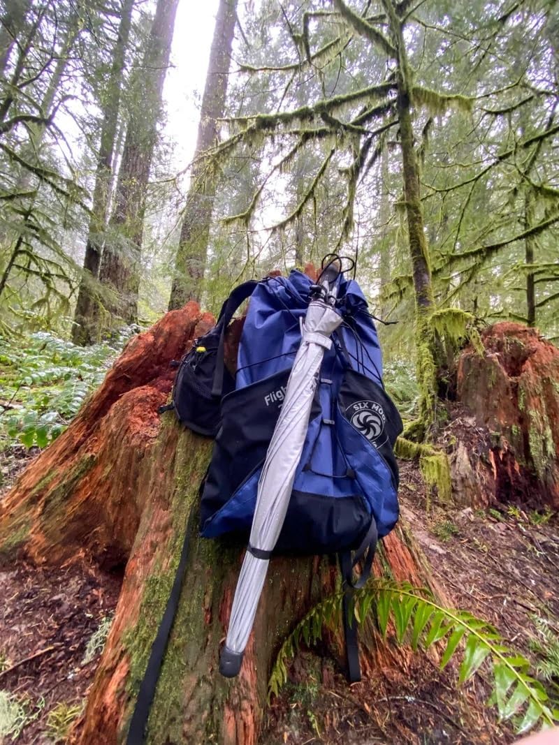 Six Moon Designs Silver Shadow Carbon - 6.8 oz Ultralight Hiking Umbrella - UPF 50+ Sun & Rain Protection - Hands-Free Ready for Thru-Hiking - Silver Reflective
