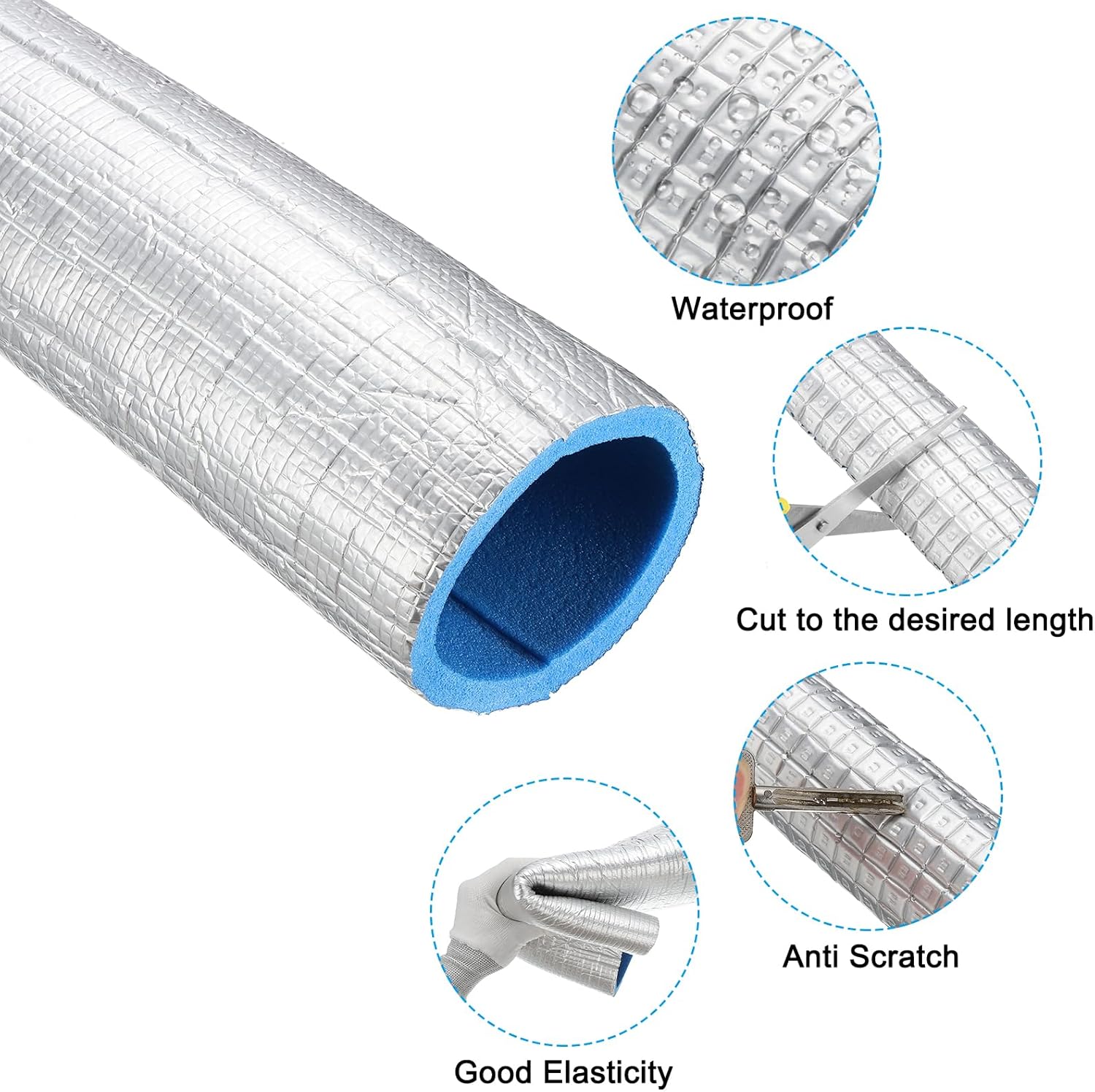 PATIKIL 5.6Ft Pipe Insulation Foam Tubing, 90mm(3-1/2") ID 110mm(4-5/16") OD Heat Preservation XPE Foam Tube Wrap with Aluminum Foil for AC Unit Air Conditioning Water Pipe, Silver Blue