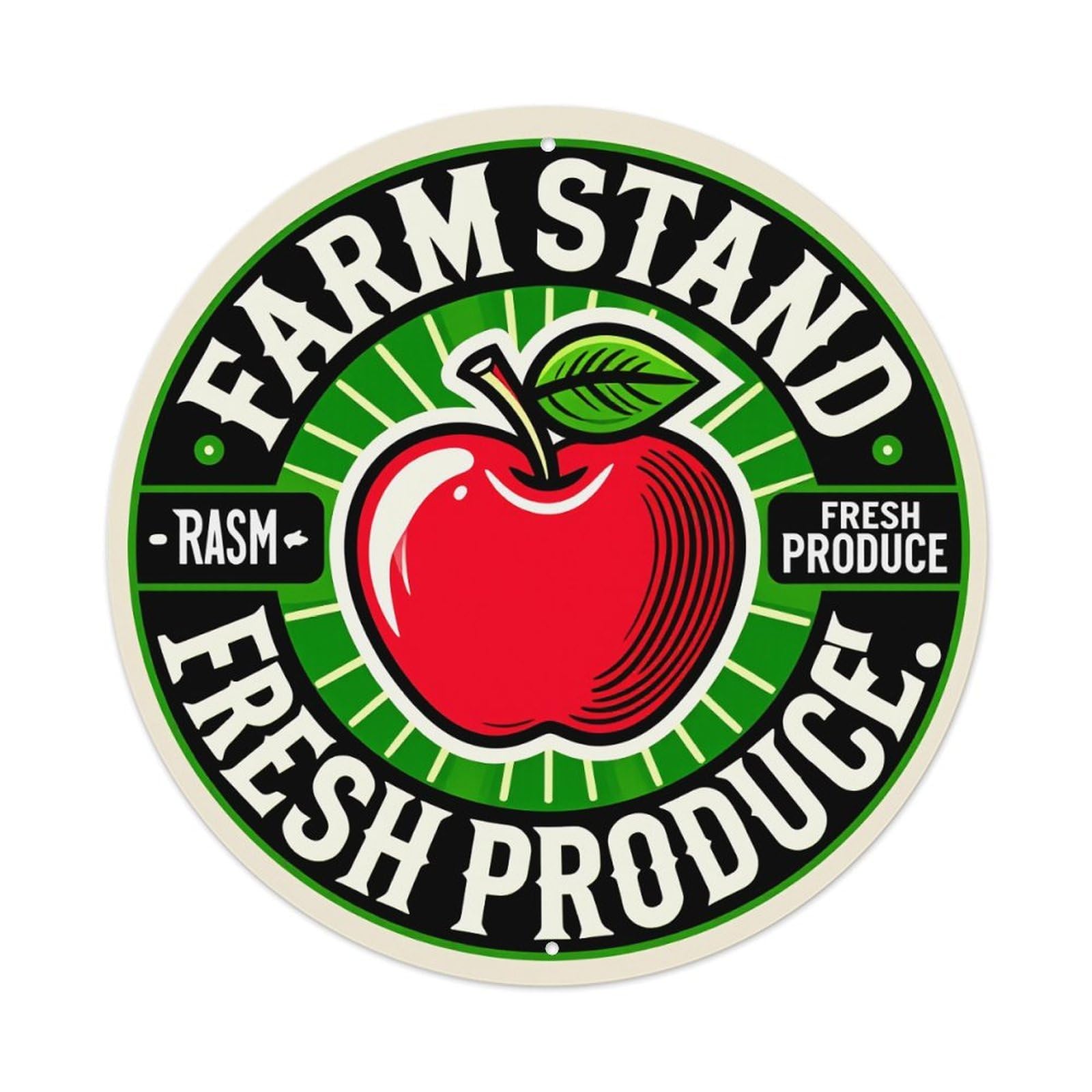 Farm Stand Fresh Produce Apple Round Tin Sign Vintage Metal Sign Home Bar Garden Indoor & Outdoor Wall Decor Retro Metal Poster 8x8 Inch