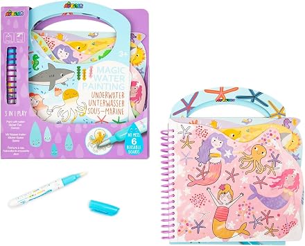 Avenir Reusable Water Coloring Book for Toddlers 3-5 Mess-Free Paint-with-Water Travel Toy Airplane Activities Road Trip Quiet Book, Water-Reveal Activity Pad, 3-in-1 Creative Set