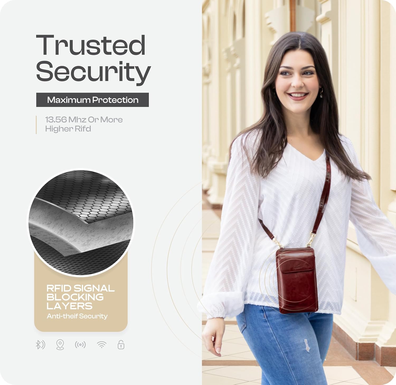 Claasico Crossbody Phone Purse for Women – RFID Phone Case Wallet w/Magnetic Closure & Separate Zipper Pocket Crossbody Bag - Image 6