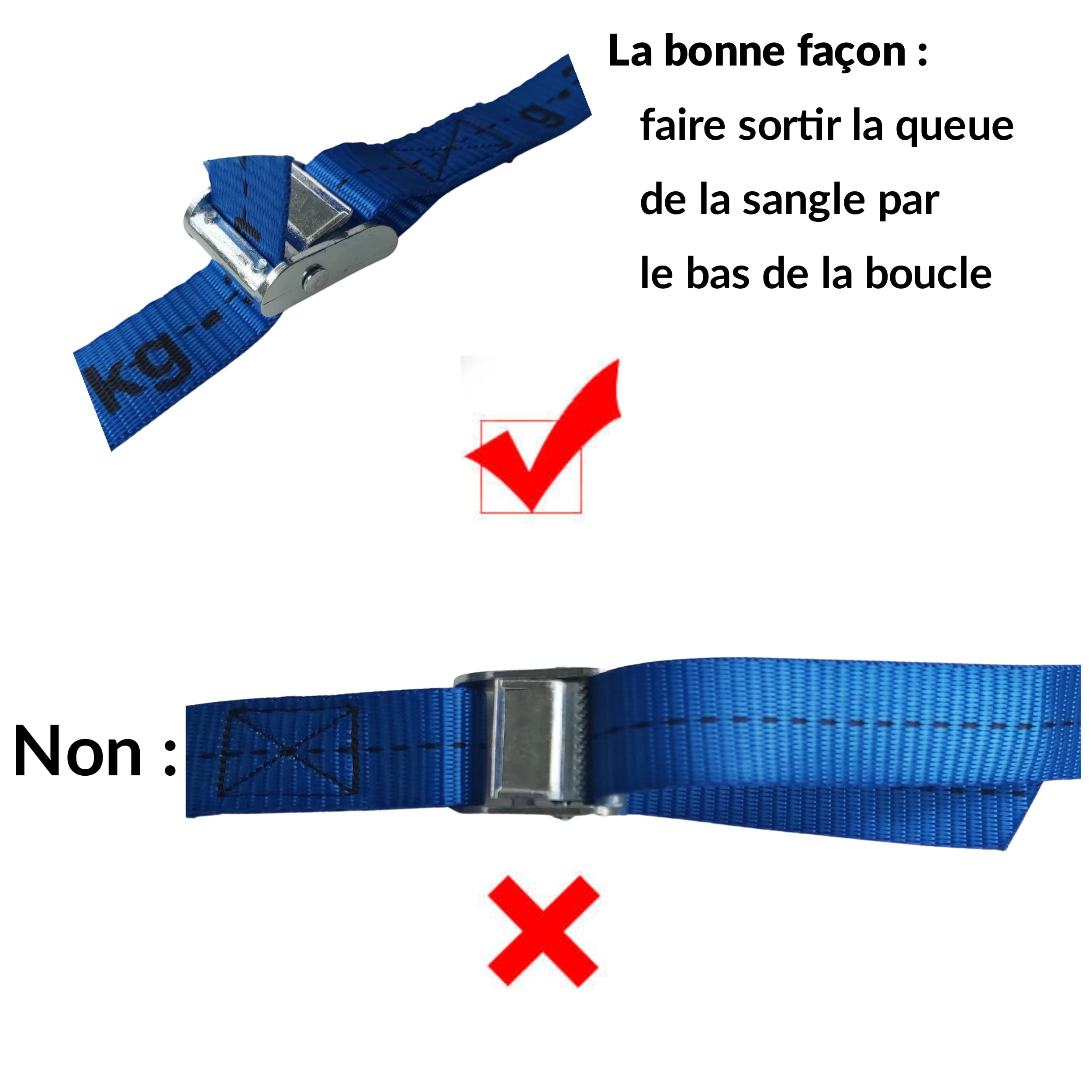Sangle d'arrimage Robuste 350 Kg - 2.5m et 4m de Longeur pour demenagement Professionnel, Voiture, Velo - Lot de 3 Bleus, 3 Noirs à Boucle et 3 Attaches Noir - Sangle à cliquet