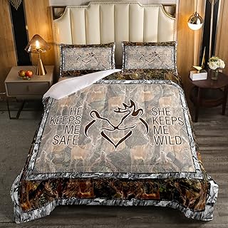 Deer Comforter Set, Cute Animal Bedding Set Queen Size, Farm Animal Down Comforter For Teens Adult Women Men Bedroom Decor, Deer Couple Duvet Sets Decorative 3 Pcs With 2 Pillow Cases, Brown